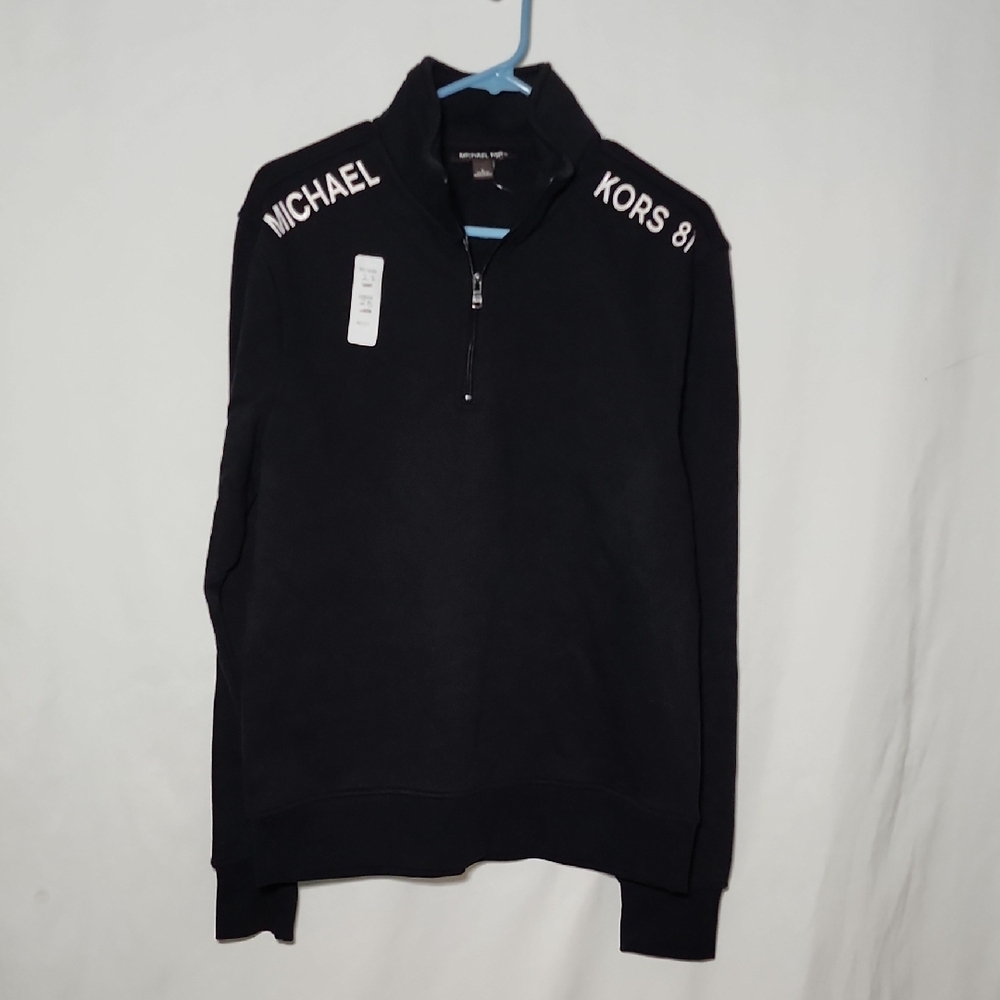 Michael Kors Men's Black Zip-Up Sweater with Logo